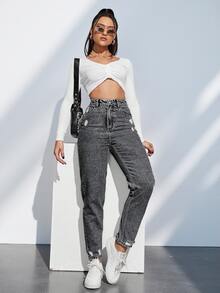 EMERY ROSE Jeans cónicos con cremallera - Gris Oscuro - Ver 6