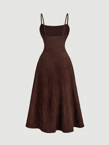 SHEIN MOD Women's Long Sleeve Tie-Front Top And Textured Camisole Dress 2 Pieces Set - Brown - View 6
