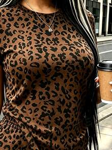 Rovax Women's Leopard Print Short Sleeve T-Shirt And Shorts 2 Pieces Set - Multicolor - View 5