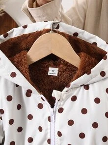 SHEIN Elladie kids 女童甜美可愛連帽夾克 1 件裝，波點數位印花圖案，棕色刷毛，前拉鍊設計，長袖，彈性腰部，彈性袖口，柔軟舒適面料，休閒時尚通勤穿搭，適合日常穿著、上學、外出、度假、派對、節日，秋冬款 - 彩色 - 查看 6
