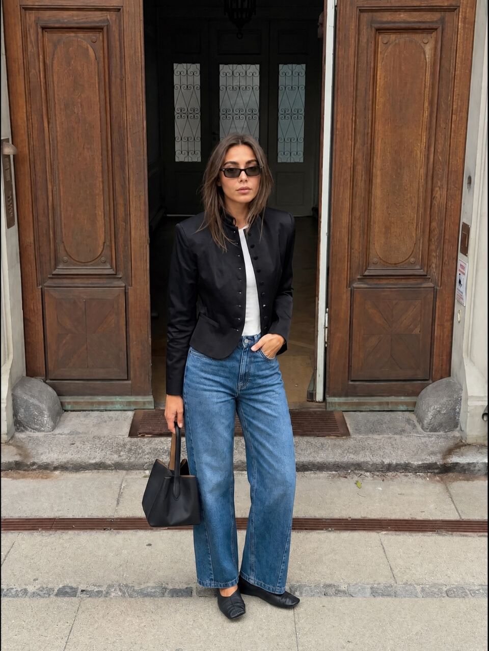 Anewsta Casual Women Straight Leg Cropped Denim Jeans With Pockets And Zipper In Medium Wash