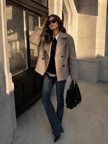 SHEIN Fashionable New Autumn/Winter Double-Breasted Lapel Dropped Shoulder Loose Overcoat, Commuter Coat, Daily Jacket, Autumn/Winter Overcoat, Minimalist Pocket Design Slimming Overcoat - Camel - View 8