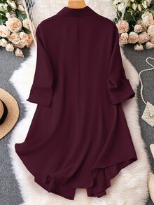 SHEIN Clasi Vestido De Talla Grande Para Mujer Con Solapa Simple De Color Sólido - Rojo violeta - Ver 2