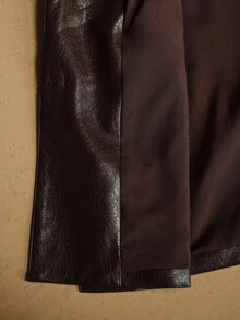 Anewsta Essential Women's Fall/Winter Dark Brown PU Leather Structured Panel Blazer Elegant Casual For Business Office Going Out - Coffee Brown - View 8