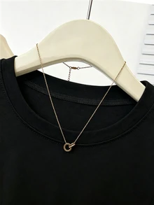 Franclia 女款黑色紐約 NY 字母刺繡寬鬆圓領短袖 T 恤，休閒夏季上衣，黑色休閒短袖，優雅舒適設計，極簡風 T 恤，休閒外出 T 恤 - 黑色 - 查看 3