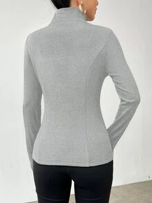 SHEIN LUNE Solid Color Casual Slim Fit Thermal Lined Jacket, Autumn/Winter Fall Cloth For Women - Light Grey - View 2