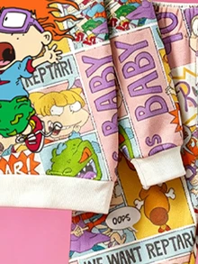 Nick 90s | SHEIN Rugrats 卡通滿版印花男孩運動衫套裝，復古卡通圓領上衣與慢跑長褲，兒童休閒兩件套春/秋季穿搭 - 白色 - 查看 5