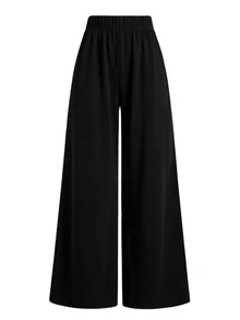 SHEIN LUNE Plus Size Women's Autumn/Winter Solid Black High Elastic Textured Fabric Fashion Minimalist Side Waist Metal Chain Decor Straight Leg Pants, Versatile Trousers - Black - View 2