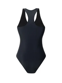 SHEIN Swim Solid Color Zipper V-Neck Slim Fitted Fashionable Women One-Piece Swimsuit, Festival Boho Style, For Summer Beach Vacation - Black - View 6