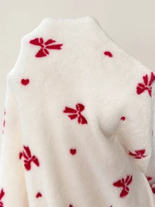 Snug Reverie Girl's Bow & Heart Print Contrast Color Lapel Tie-Front Robe, Loungewear - Burgundy - View 7
