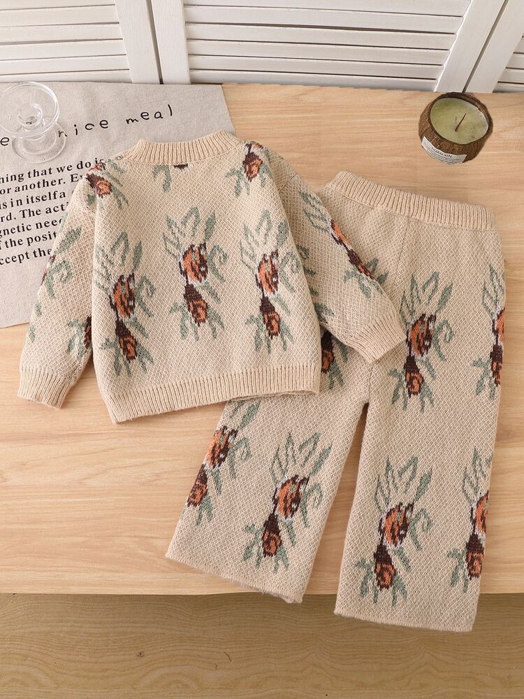 Elladie kids Girls' Fashionable Retro Comfortable Knitted Sweater Set - Apricot - View 2