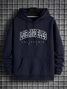 Manfinity Dauomo Sweatshirt Pria Kolor Kantong Huruf Casual - Navy Blue - View 8