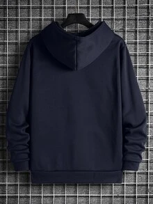 Manfinity Dauomo Sweatshirt Pria Kolor Kantong Huruf Casual - Navy Blue - View 2
