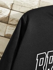IslaSuriya Men Letter Graphic Thermal Lined Sweatshirt, Long Sleeve Top - Black - View 7
