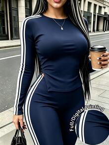 Rovax Women's Colorblock Long Sleeve Top And Pants Casual Daily 2 Pieces Set - Multicolor - View 1