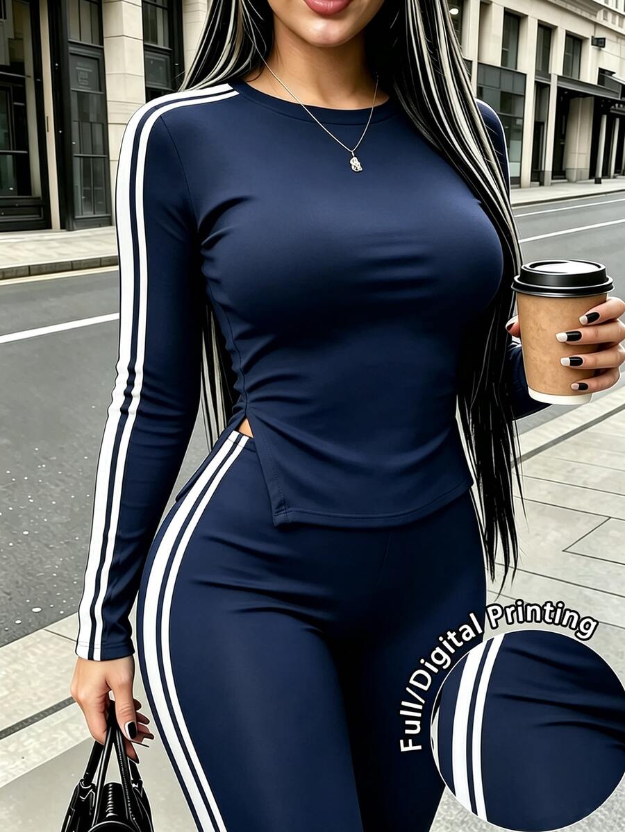 Rovax Women's Colorblock Long Sleeve Top And Pants Casual Daily 2 Pieces Set - Multicolor - View 1