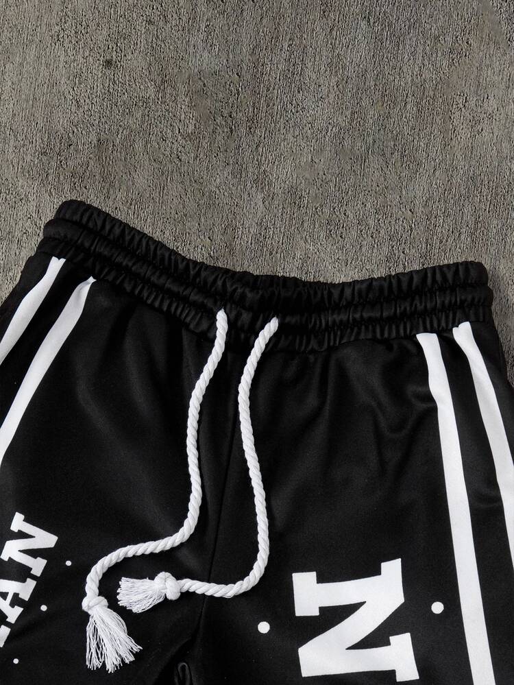 Neovey Men's Gothic Letter Patchwork Y2K Style Casual Loose Sports Pants, Emo, 2000s Style - Black - View 3