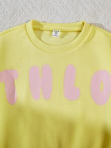 SHEIN Tween Girls Long Sleeve Fleece Fall Outfits Clothes Sweatshirt Set Back To School, Cute, School, Holiday Outfits - Yellow - View 8