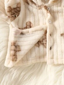 SHEIN 2pcs Newborn Baby Boys Girls Unisex Jacket Coat Pants Set Cute Apricot 3D Bear Ears Long Sleeve Hooded Thick Birthday Winter Fall Style Fuzzy Plush - Apricot - View 5