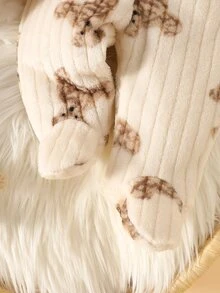 SHEIN 2pcs Newborn Baby Boys Girls Unisex Jacket Coat Pants Set Cute Apricot 3D Bear Ears Long Sleeve Hooded Thick Birthday Winter Fall Style Fuzzy Plush - Apricot - View 6