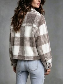 SHEIN 女款前開鈕扣口袋長袖夾克 - 灰色 - 查看 2