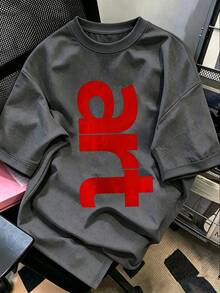Neovey 大字母印花 T 恤，夏季圓領上衣 - 深灰色 - 查看 6