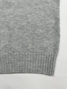 SHEIN Raffinéa طقم كنزة نسائية بأكمام طويلة وكتف غير متماثل فضفاضة، طقم كاجوال محبوك من قطعتين للخريف/الشتاء، تنورة وكنزة رمادية فاتحة فضفاضة عصرية متعددة الاستخدامات مضلعة من قطعتين - رمادي - مشاهدة 6