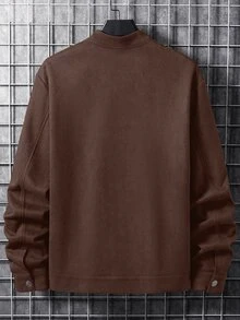 Calvornis Men 1pc Long Sleeve Zip Up Suedette Brown Jacket - Coffee Brown - View 2