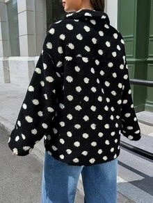 SHEIN Jaket Hamil Motif Polkadot Hangat 3-in-1, Musim Gugur/Dingin - Hitam dan Putih - View 4