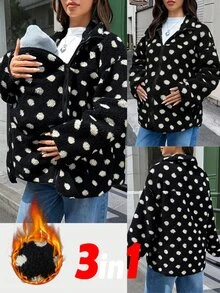 SHEIN Jaket Hamil Motif Polkadot Hangat 3-in-1, Musim Gugur/Dingin - Hitam dan Putih - View 1