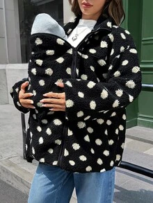 SHEIN Jaket Hamil Motif Polkadot Hangat 3-in-1, Musim Gugur/Dingin - Hitam dan Putih - View 5
