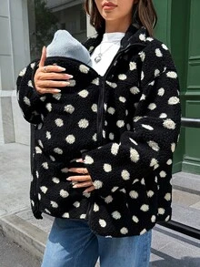 SHEIN Jaket Hamil Motif Polkadot Hangat 3-in-1, Musim Gugur/Dingin - Hitam dan Putih - View 3