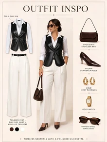 SHEIN LUNE CURVE Blazer Kulit PU Tanpa Lengan Kasual untuk Wanita Ukuran Besar - Hitam - View 3