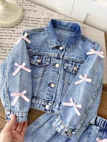 Young Girl Young Girl Young Girl Young Girl 2/Set Young Girls Fall/Winter 2 Stylish Pink Blue Jacket & Skirt,For Girls Fall/Winter Streetwear ,Toddler Set - Medium Wash - View 4