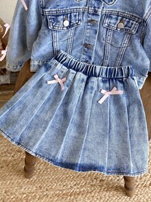 Young Girl Young Girl Young Girl Young Girl 2/Set Young Girls Fall/Winter 2 Stylish Pink Blue Jacket & Skirt,For Girls Fall/Winter Streetwear ,Toddler Set - Medium Wash - View 5