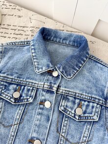 Young Girl Young Girl Young Girl Young Girl 2/Set Young Girls Fall/Winter 2 Stylish Pink Blue Jacket & Skirt,For Girls Fall/Winter Streetwear ,Toddler Set - Medium Wash - View 3