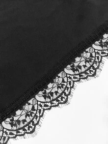 SHEIN Gaun Pendek Bodycon Hitam Wanita dengan Leher Bulat, Hiasan Renda, Lengan Mengembang, dan Pinggang Pas dengan Detail Kerut - Hitam - View 7
