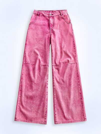 Y2Kool BiGraphic Jeans de algodón sueltos y casuales con contraste de color lavado Y2K, adecuados para fiestas, reuniones y uso diario en otoño/invierno. Colección de pantalones vaqueros Y2K, pantalones vaqueros rosas y estilosos para mujeres, nueva colección para el Año Nuevo Gyaru