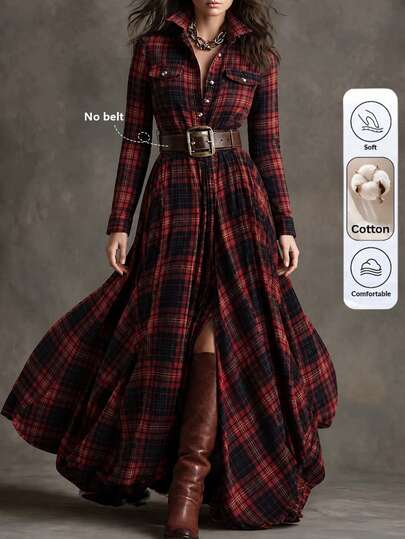 Linhara CURVE Cardigan à manches longues à carreaux cintré à la taille grande taille décontracté pour tous les jours automne/hiver robe femme automne