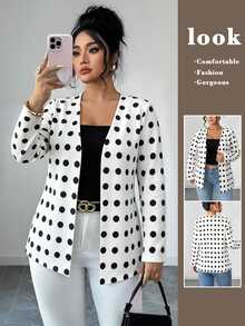 EMERY ROSE Plus Size Women White Open Front Blazer, Long Sleeve V Neck 1920 Vintage Elegant Office Formal Jacket, Fall Solid Tone Print Outerwear - Multicolor - View 5