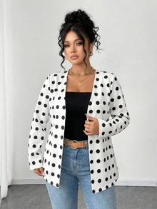 EMERY ROSE Plus Size Women White Open Front Blazer, Long Sleeve V Neck 1920 Vintage Elegant Office Formal Jacket, Fall Solid Tone Print Outerwear - Multicolor - View 8