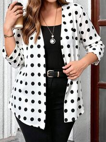 EMERY ROSE Plus Size Women White Open Front Blazer, Long Sleeve V Neck 1920 Vintage Elegant Office Formal Jacket, Fall Solid Tone Print Outerwear - Multicolor - View 10