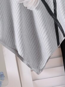 SHEIN Elladie kids 女童春夏秋冬休閒T恤套裝，不對稱高領白色羅紋拼接極地絨上衣搭配喇叭褲，2件套生日禮物 - 灰色 - 查看 8