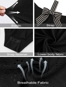 SHEIN Clasi Bodysuit Plus Contrast Striped Asymmetrical Neck Bow Front Autumn Night Cocktail Black Elegant Sexy - MultiWarna - View 7