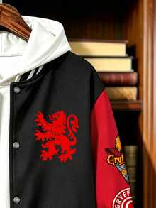 HARRY POTTER X SHEIN Manfinity Campus Court 男士圖案大學夾克，拼色連帽長袖外套，適合粉絲、校園、休閒穿著與 Cosplay 活動 - 彩色 - 查看 5
