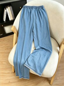 Resyla Women's Solid Color Round Neck Pleated Short Sleeve Top And Drawstring Waist Long Pants Casual Daily 2-Piece Set - Multicolor - View 4