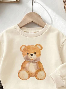 1 Set Sweatshirt Motif Beruang Teddy Gaya Musim Gugur & Rok Lipit Kotak-Kotak untuk Anak Perempuan, Lucu dan Manis Tema Autumn - MultiWarna - View 4