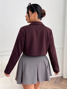 Comfortcana Rose Red Plus Size Women's Single Button Casual Lightweight Blazer Fall - Rose Red - View 2