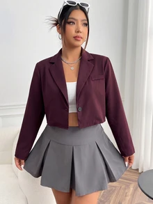 Comfortcana Rose Red Plus Size Women's Single Button Casual Lightweight Blazer Fall - Rose Red - View 8