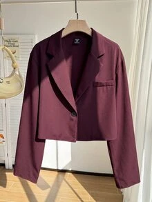 Comfortcana Rose Red Plus Size Women's Single Button Casual Lightweight Blazer Fall - Rose Red - View 12